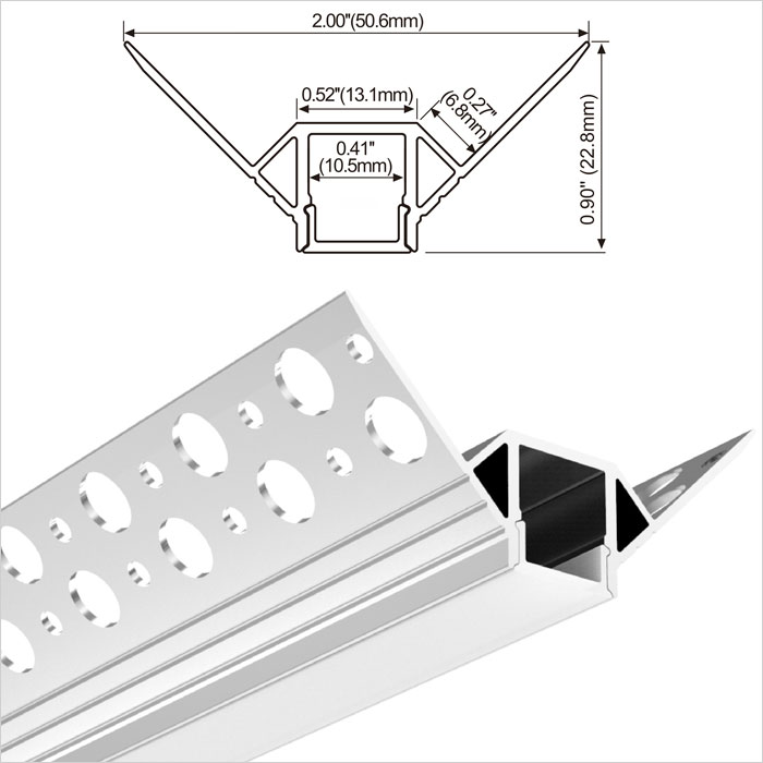 LED Strip Channel - 1m or 2m length anodized silver architectural gypsum plaster ceiling aluminium LED profile - 51mm Wide - 1m