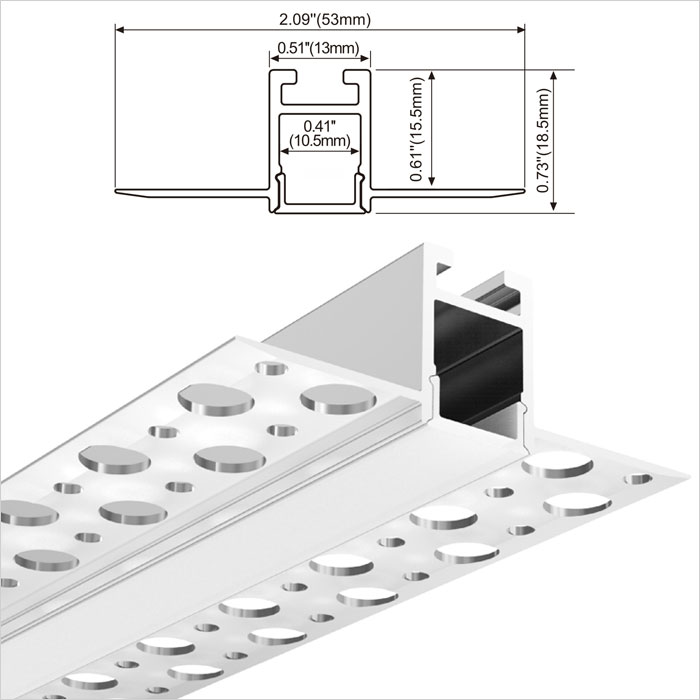 LED Strip Channel - Architectural Gypsum Plaster ceiling wall aluminium LED profile - 53mm Wide - 1m