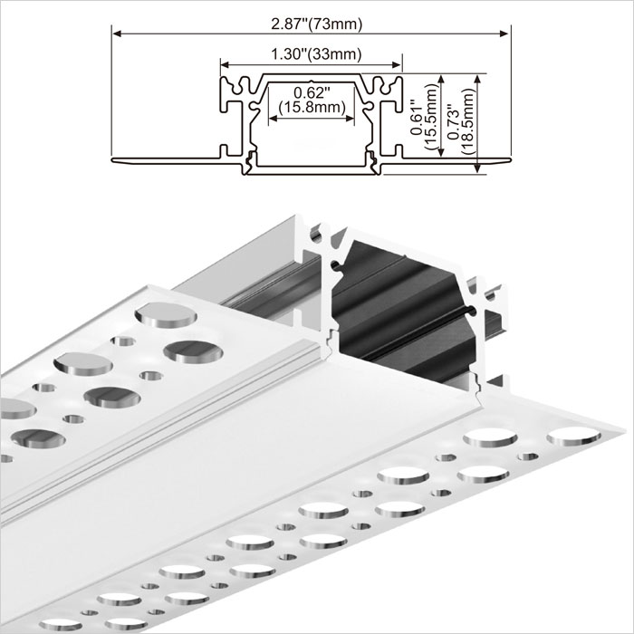 LED Strip Channel - Plaster corner recessed drywall mounted LED aluminium extrusion profile for LED strip use - 73mm Wide - 1m