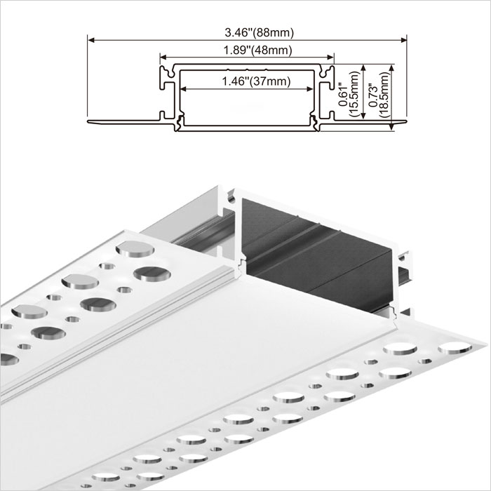 LED Strip Channel - Surface mounting LED Drywall aluminium profile forLED strips and extrusion for recessed Wall or ceiling light - 104mm Wide - 1m