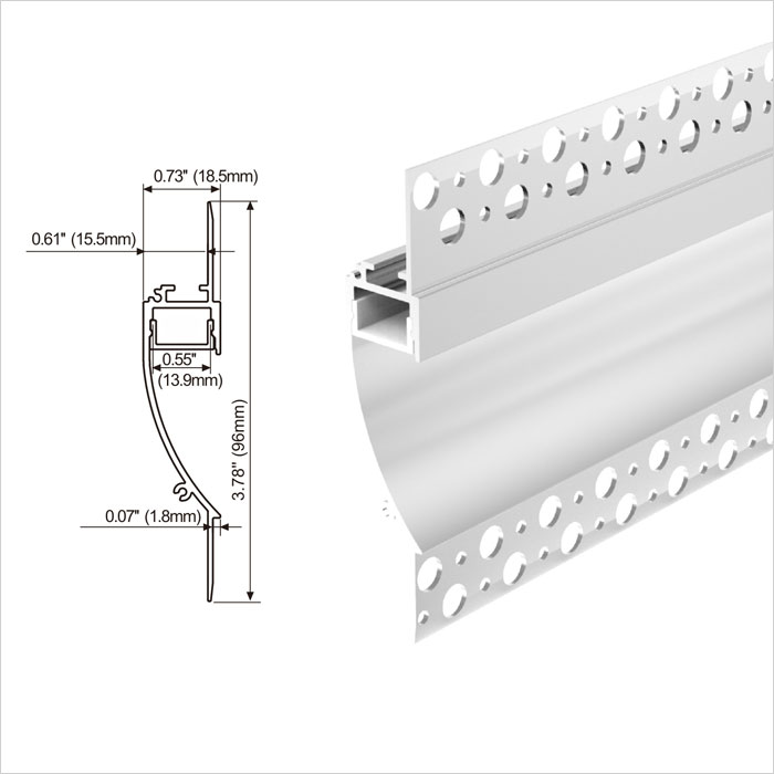 LED Strip Channel - LED profile plaster drywall aluminum LED profile - 96mm Wide - 1m