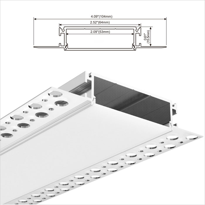 LED Strip Channel - Trimless Drywall LED Aluminum Profile for LED Strip Light - 104mm Wide - 1m