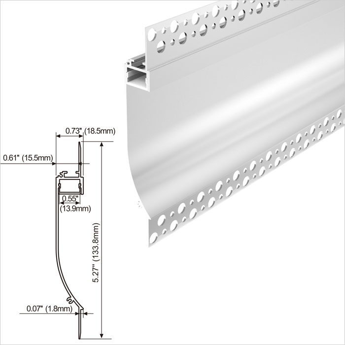 LED Strip Channel - Aluminum drywall led profile in plaster for outside corner - 134mm Wide - 1m