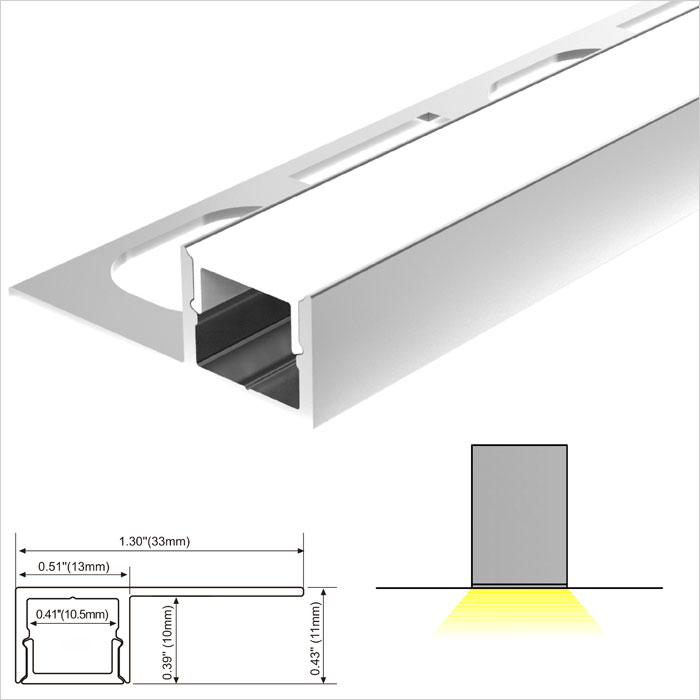 LED Strip Channel - Drywall LED Aluminum Profile, Aluminum LED Profile For Gypsum Plaster Ceiling, Trimless LED Profile - 33mm Wide - 1m