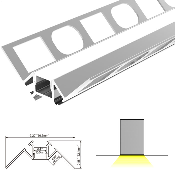 LED Strip Channel - Drywall LED Aluminum channel, Aluminum LED Profile For Gypsum Plaster Ceiling, Trimless LED Profile - 57mm Wide - 1m