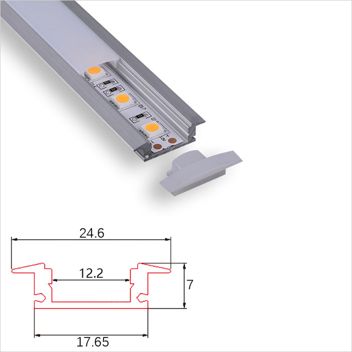 LED Strip Channel - Recessed PC Cover Led Aluminum Extrusion - 18mm Wide - 1m