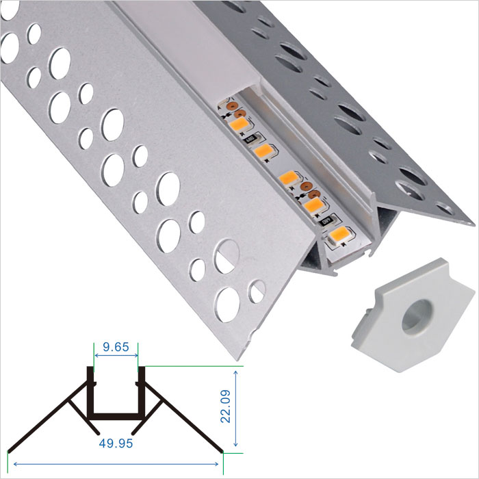 LED Strip Channel - Architectural Gypsum Plaster Aluminum LED Profile For Exposed Wall Corner - 10mm Wide - 1m