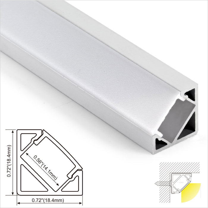 LED Strip Channel - LED Aluminum Profile For Corner With PMMA Cover - 18mm Wide - 1m