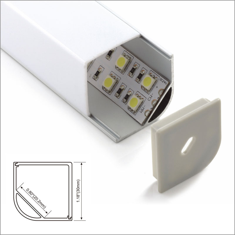 LED Strip Channel - LED Aluminum Extrusion With Square PMMA Cover - 30mm Wide - 1m