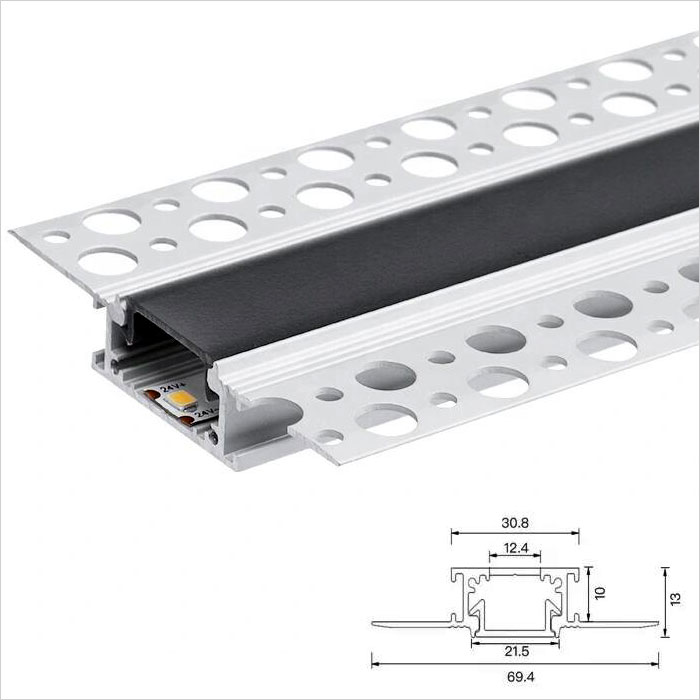 Aluminum LED Drywall Recessed Profile Channel - 69mm Wide - 1m