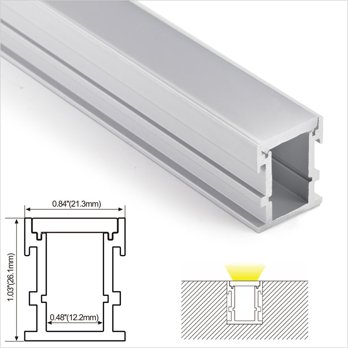 LED Strip Channel - High Thickness PC Diffuser Waterproof LED Profile for Floor - 21mm Wide - 1m