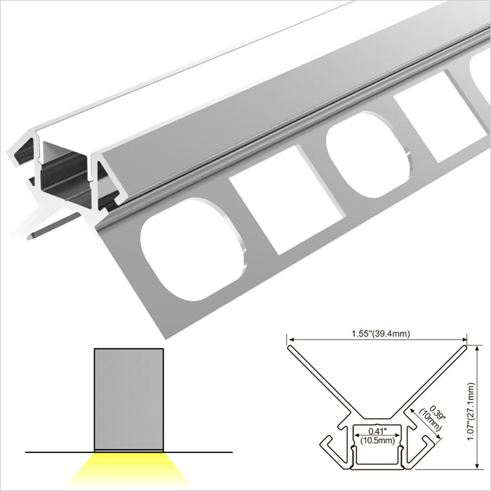 LED Strip Channel - V sharp Plaster corner LED profile recessed drywall mounted led aluminium extrusion profile for LED strip use - 40mm Wide - 1m