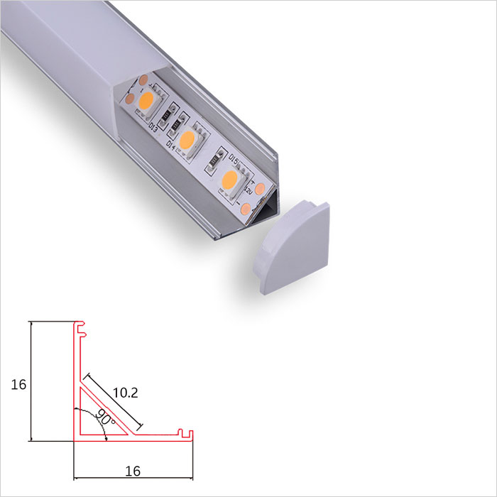 LED Strip Channel - Aluminum Corner LED Profile With Square Cover - 16mm Wide - 1m