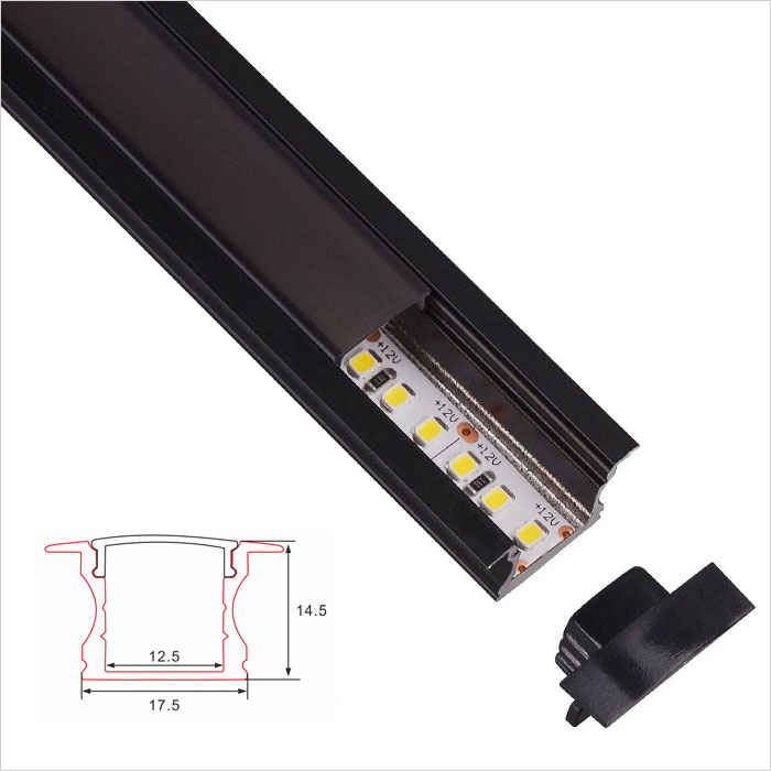 LED Strip Channel - Black/White Color Recessed Aluminum LED Profile housing for LED Strip - 17.5mm Wide - 1m