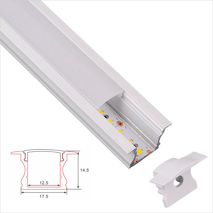 LED Strip Channel - White Color Recessed Slim Aluminum LED Profile with PC Cover - 17.5mm Wide - 1m