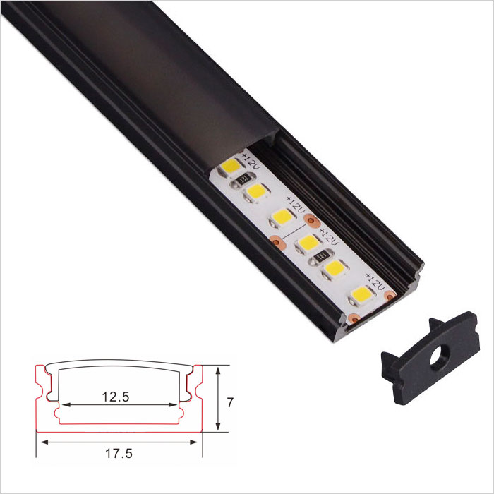 LED Strip Channel - Black Color Surface LED Aluminum Profile - 17mm Wide - 1m