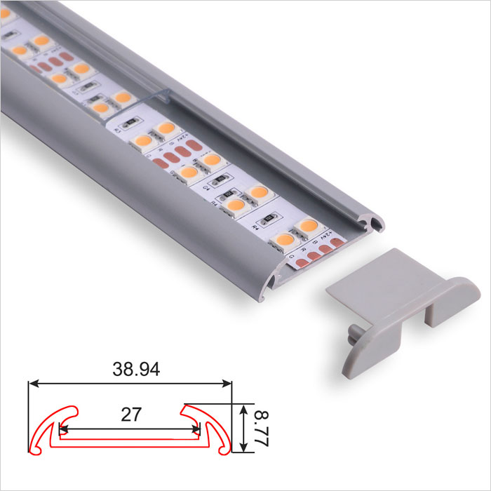 LED Strip Channel - Special Design PC Diffuser LED Aluminum Profile - 38mm Wide - 1m