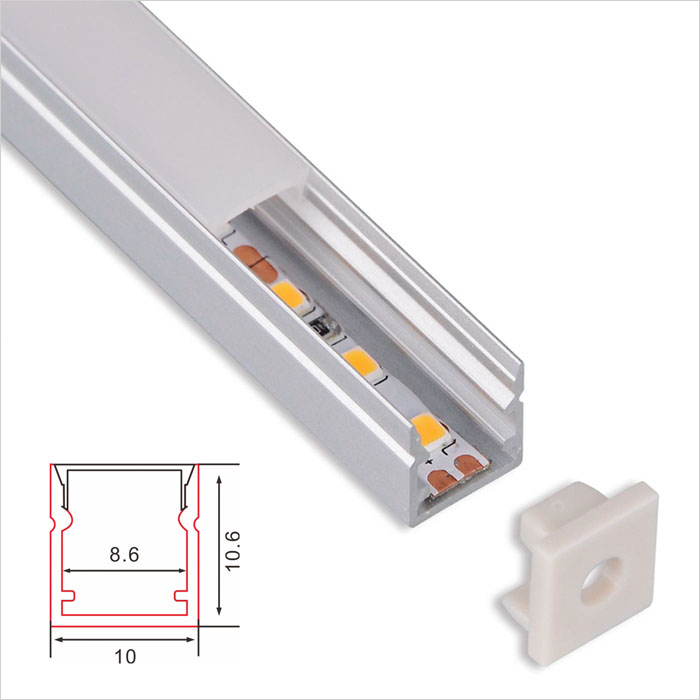 LED Strip Channel - Recessed Slim Aluminum LED Profile housing for LED Strip - 10mm Wide - 1m