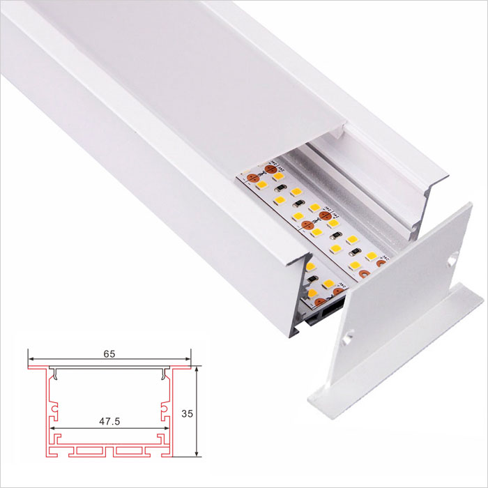 LED Strip Channel - Big Size Suspended White /Black LED Profile with Milky Cover - 65mm Wide - 1m