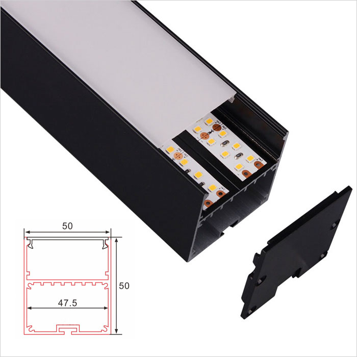 LED Strip Channel - Big Size driver Inside Suspended Black LED Profile - 50mm Wide - 1m