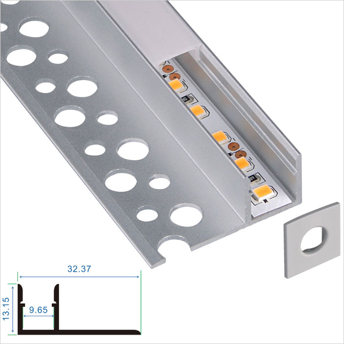 LED Strip Channel - Single Flank Architectural Gypsum Plaster Aluminum LED Profile - 10mm Wide - 1m