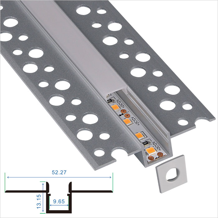 LED Strip Channel - Slim Size Architectural Gypsum Plaster Aluminum Profile for LED Strip - 52mm Wide - 1m