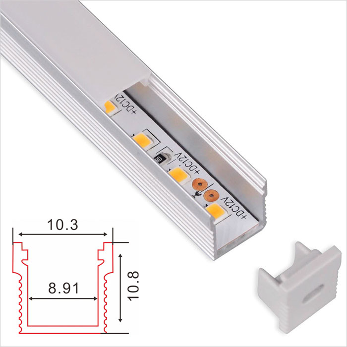 LED Strip Channel - Recessed Slim Aluminum LED Profile housing for LED Strip - 10.3mm Wide - 1m