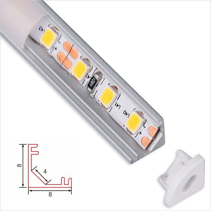 LED Strip Channel - Aluminum LED Profile housing - 8mm Wide - Corner - 1m