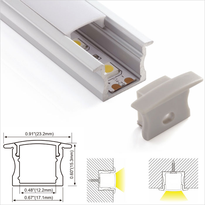 LED Strip Channel - 17mm Wide Recessed Aluminum LED Profile With Flange - 17mm Wide - 1m