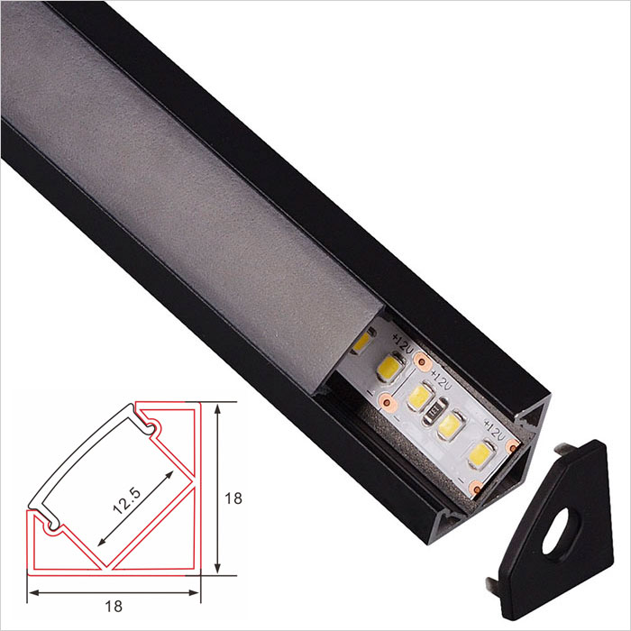 LED Strip Channel - Black Aluminum LED Profile housing - 18mm Wide - Corner - 1m