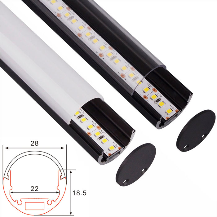 φ22mm LED Strip Channel - Black Arched Round Diffuser Cover Aluminum Extrusion Profile For LED Strip - 1m