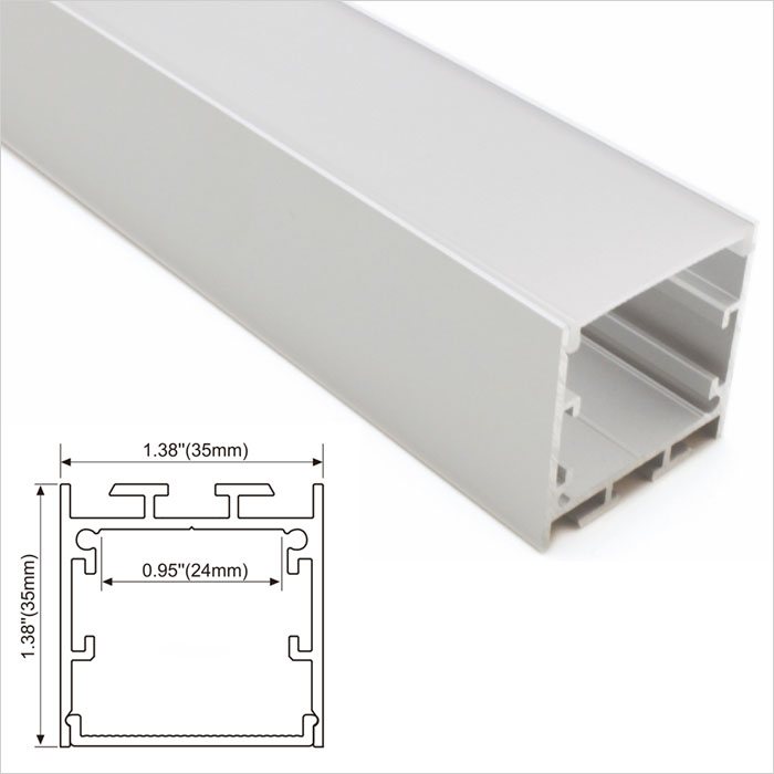 LED Strip Channel - 35*35mm Recessed Led Aluminum Profile With PMMA PC Cover - 35mm Wide - 1m