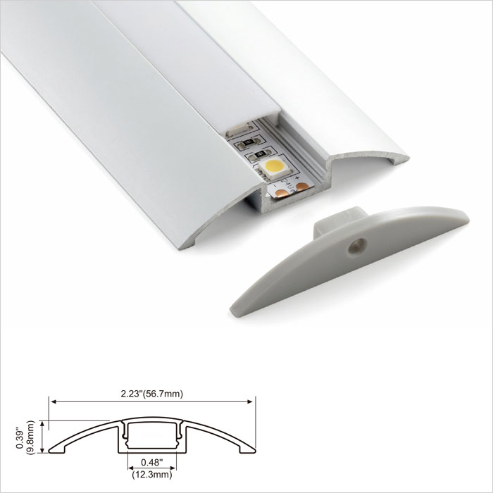 LED Strip Channel - Recessed Flat Led Aluminum Extrusion For Cabinet - 57mm Wide - 1m