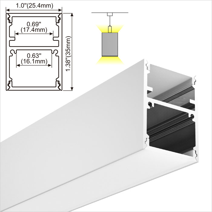 LED Strip Channel - Up and Down Lighting Aluminum Profile Suspended Mounting - 25mm Wide - 1m