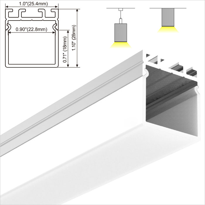 LED Strip Channel - Pendant/Surface Mounted Aluminium Profile for LED Strip Lights - 26mm Wide - 1m