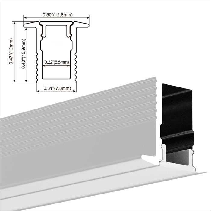 LED Strip Channel - slim recessed Aluminum profiles/channel/extrusion for 5mm pcb led strip with flange - 13mm Wide - 1m