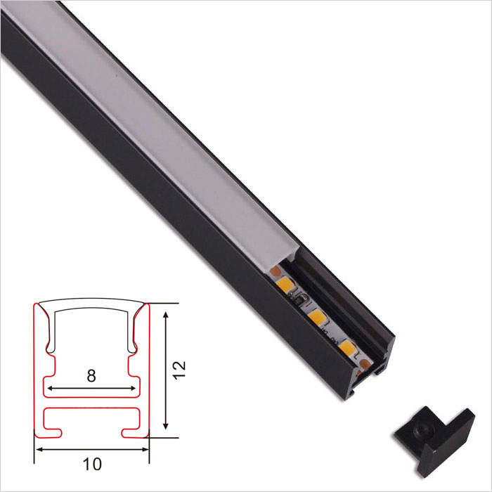 LED Strip Channel - Black Slim Suspended LED Aluminum Profile - 10mm Wide - 1m