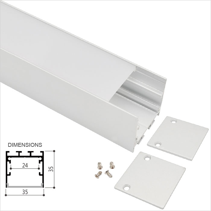 LED Aluminum Channel For Flexible Strip Lights Installations - 35mm Wide Up/Down - 1m