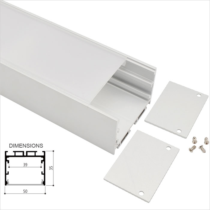 LED Aluminum Channel For Flexible Strip Lights Installations - 50mm Wide Up/Down - 1m