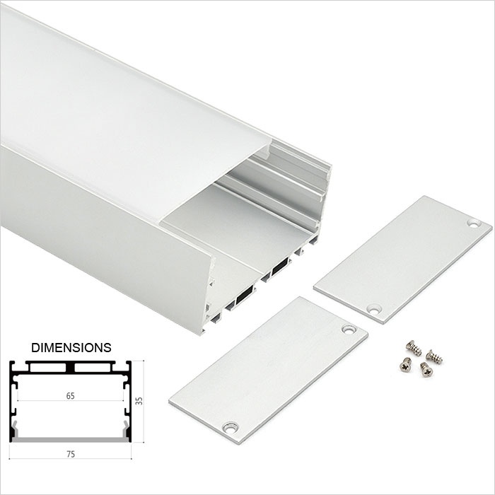 LED Aluminum Channel For Flexible Strip Lights Installations - 75mm Wide Up/Down - 1m