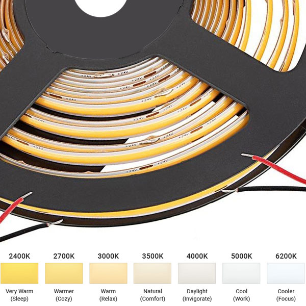 5m White COB Series LED Strip Light - High CRI - 12V / 24V - IP20 - 2200K-6500K - 196.9in (16.40ft)