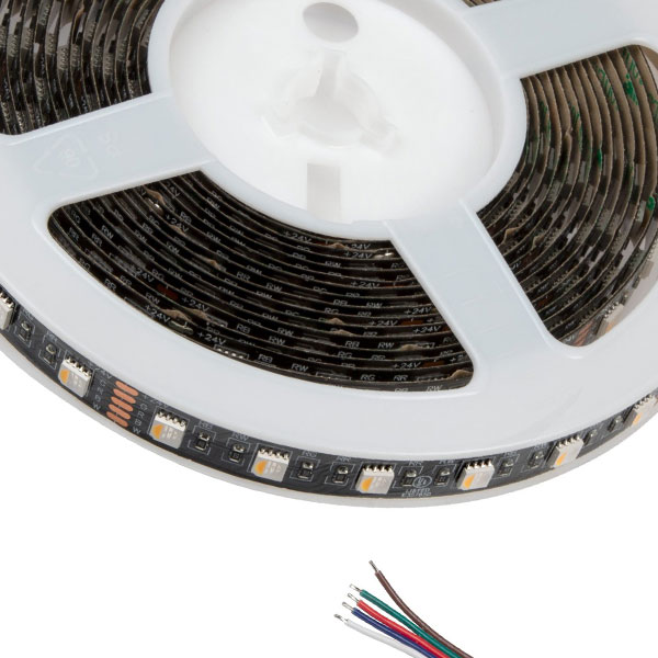 5m Black PCB RGBW LED Strip Light - 5050 Color-Changing LED Tape Light - 24V - IP20