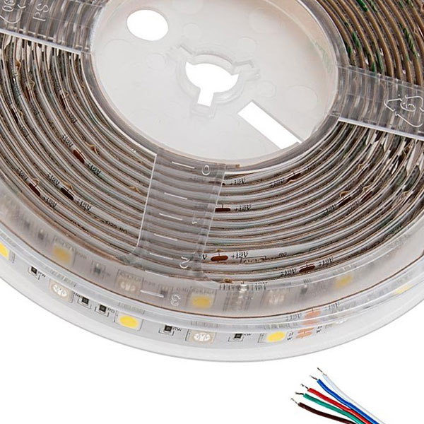 5m RGB+W LED Strip Light - Color-Changing LED Tape Light - 12V / 24V - IP64 Weatherproof - 3000K / 4000K / 6500K - 196.9in (16.40ft)