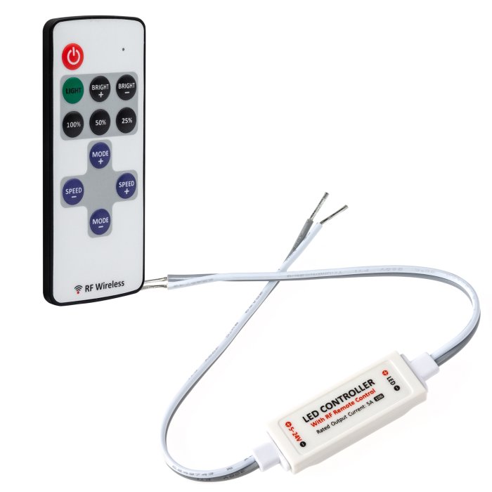 Single Color LED Controller with Dynamic Modes - RF Remote - Mini Single Color LED Controller