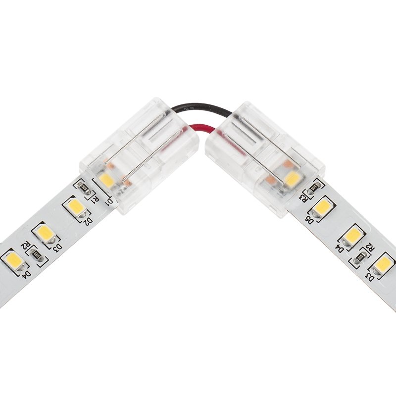 Solderless Clamp-On Left / Right 'L' Wire Connector - 10mm Single Color LED Strip Lights