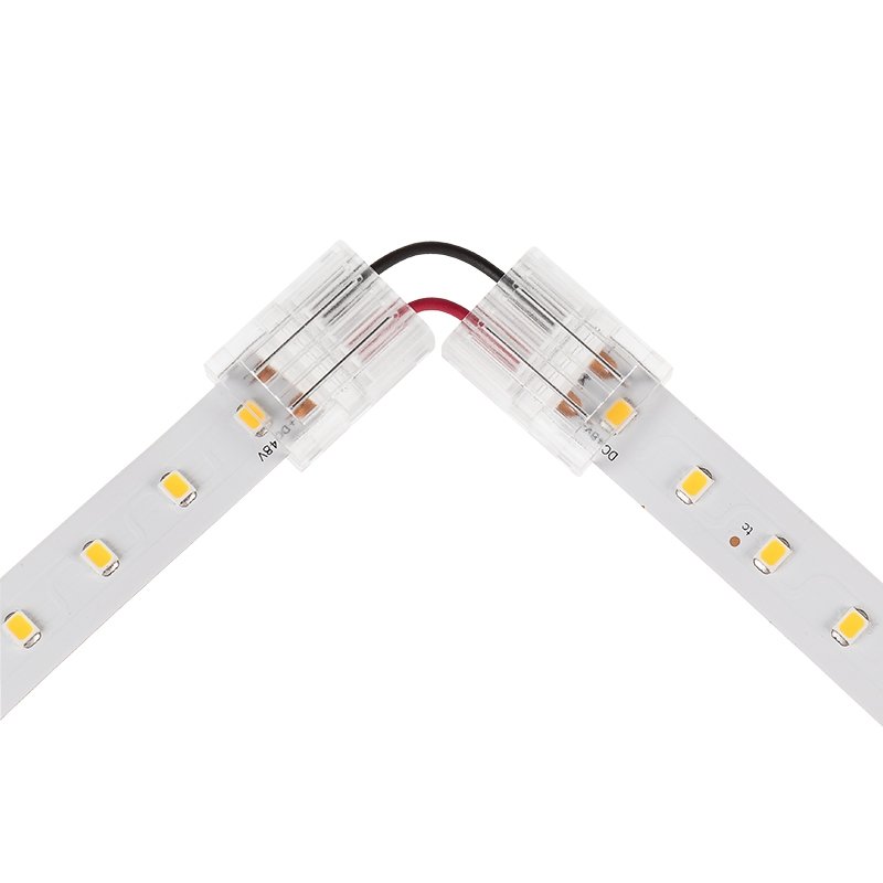 Solderless Clamp-On Left / Right 'L' Wire Connector - 12mm Single Color LED Strip Lights - 22 AWG