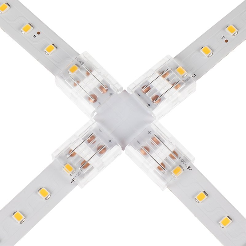 Solderless Clamp-On Cross Connector - 12mm Single Color LED Strip Lights