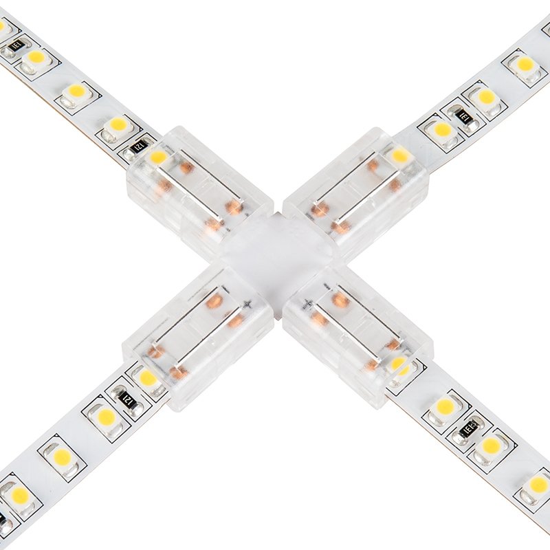 Solderless Clamp-On Cross Connector for 8mm Single Color LED Strip Lights