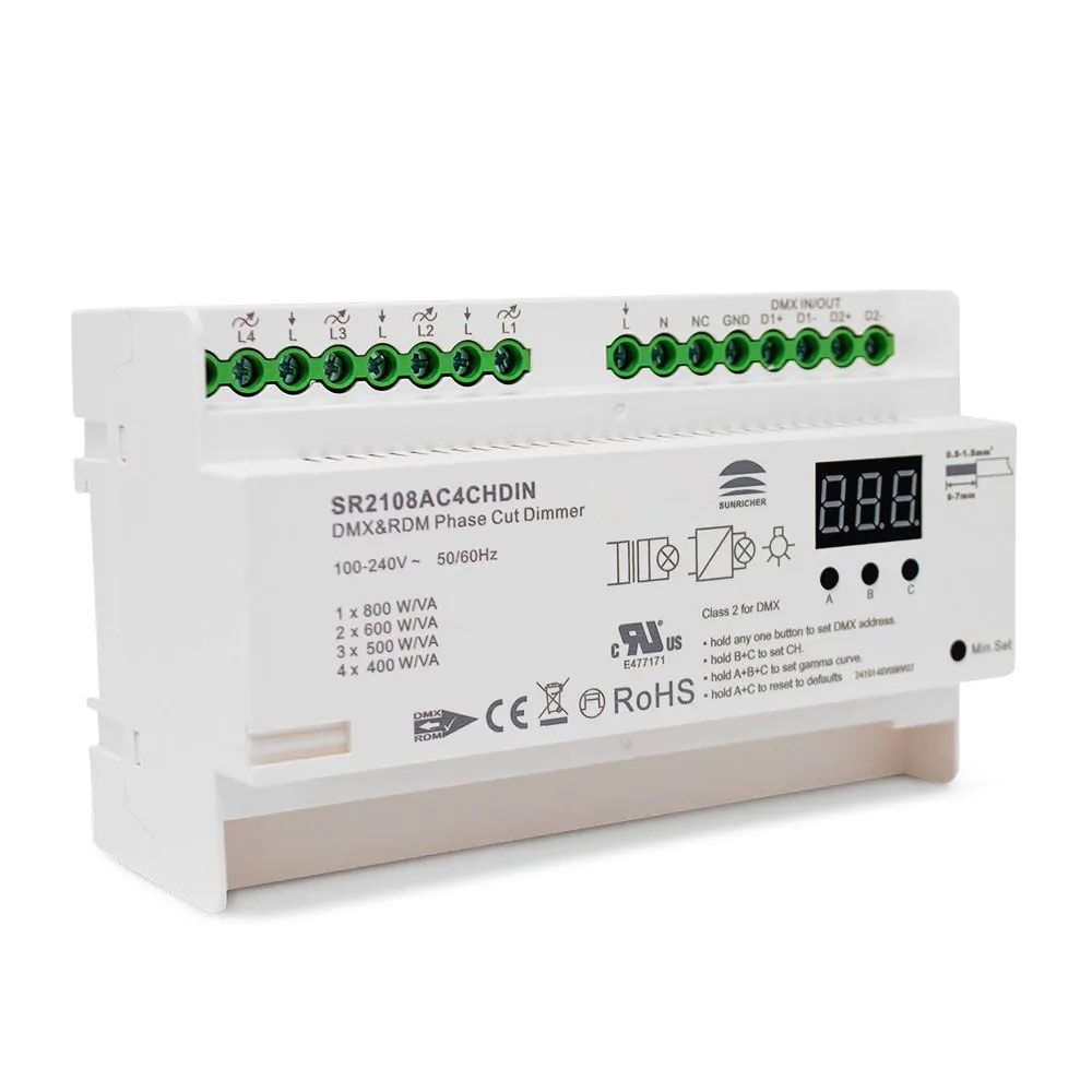 Sunricher DMX 4 Channel DIN Mountable Phase Cut Dimmer with RDM