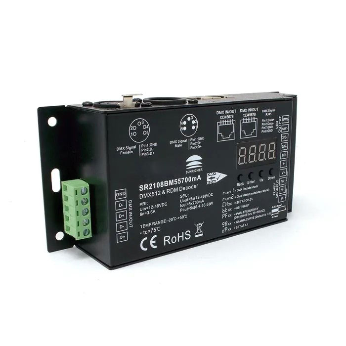 Sunricher DMX Ultra-Pro 5 Channel 700mA C/C DMX Decoder RDM & Master Mode